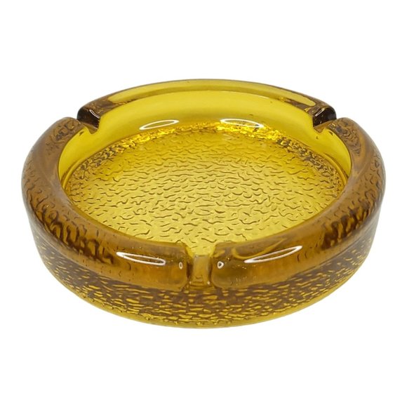 Vintage Amber Pebble Textured Bottom Glass Ashtray READ Trinket 5.5" Diameter - Picture 1 of 11